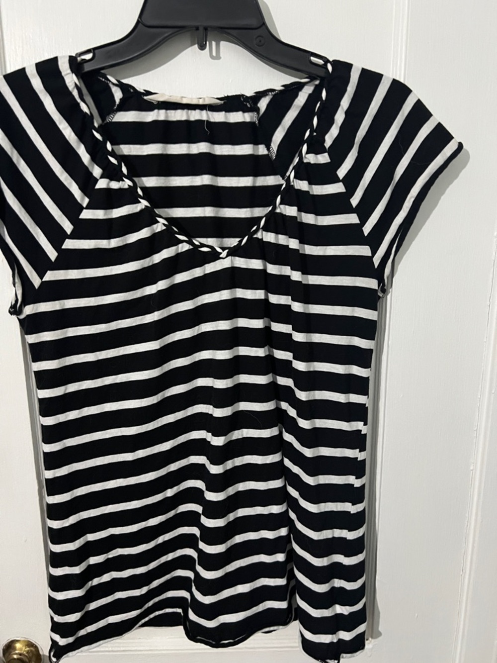 Old Navy Black and White Striped V-Neck Top